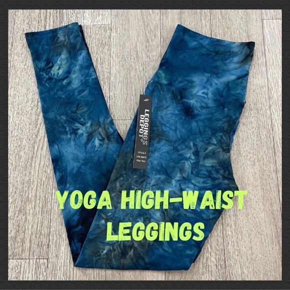 Leggings Depot Pants - NWT, Yoga, ⛅️Ultra Soft, High-Waist Leggings in Blue Tie-Dye - One Size